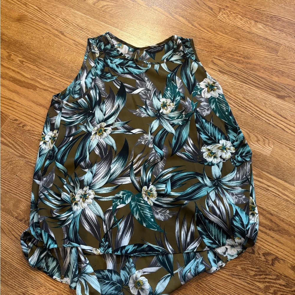 Dorothy Perkins Olive Tropical Floral Sleeveless Top